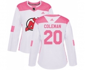 Women New Jersey Devils #20 Blake Coleman Authentic White Pink Fashion Hockey Jersey