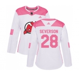 Women New Jersey Devils #28 Damon Severson Authentic White Pink Fashion Hockey Jersey