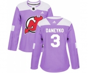 Women New Jersey Devils #3 Ken Daneyko Authentic Purple Fights Cancer Practice Hockey Jersey