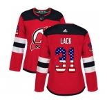 Women New Jersey Devils #31 Eddie Lack Authentic Red USA Flag Fashion Hockey Jersey