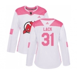 Women New Jersey Devils #31 Eddie Lack Authentic White Pink Fashion Hockey Jersey