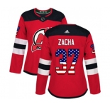 Women New Jersey Devils #37 Pavel Zacha Authentic Red USA Flag Fashion Hockey Jersey