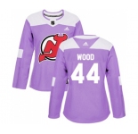 Women New Jersey Devils #44 Miles Wood Authentic Purple Fights Cancer Practice Hockey Jersey