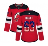 Women New Jersey Devils #63 Jesper Bratt Authentic Red USA Flag Fashion Hockey Jersey