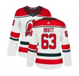 Women New Jersey Devils #63 Jesper Bratt Authentic White Alternate Hockey Jersey