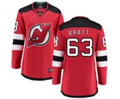 Women New Jersey Devils #63 Jesper Bratt Fanatics Branded Red Home Breakaway Hockey Jersey