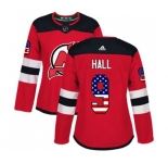 Women New Jersey Devils #9 Taylor Hall Authentic Red USA Flag Fashion Hockey Jersey