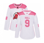 Women New Jersey Devils #9 Taylor Hall Authentic White Pink Fashion Hockey Jersey