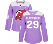 Women's New Jersey Devils #29 MacKenzie Blackwood Adidas Authentic Mackenzie Blackwood Fights Cancer Practice Jersey - Purple