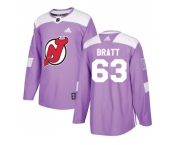 Youth Adidas New Jersey Devils #63 Jesper Bratt Purple Authentic Fights Cancer Stitched NHL Jersey