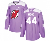 Youth New Jersey Devils #44 Miles Wood Authentic Purple Fights Cancer Practice Hockey Jersey