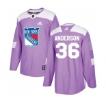 Adidas New York Rangers #36 Glenn Anderson Authentic Purple Fights Cancer Practice NHL Jersey