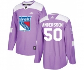 Adidas New York Rangers #50 Lias Andersson Authentic Purple Fights Cancer Practice NHL Jersey
