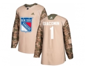 Men Adidas New York Rangers #1 Eddie Giacomin Camo Authentic 2017 Veterans Day Stitched NHL Jersey