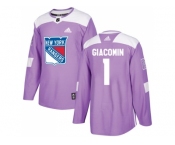 Men Adidas New York Rangers #1 Eddie Giacomin Purple Authentic Fights Cancer Stitched NHL Jersey