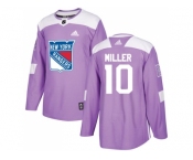 Men Adidas New York Rangers #10 J.T. Miller Purple Authentic Fights Cancer Stitched NHL Jersey
