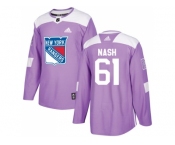 Men Adidas New York Rangers #61 Rick Nash Purple Authentic Fights Cancer Stitched NHL Jersey
