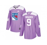 Men Adidas New York Rangers #9 Adam Graves Purple Authentic Fights Cancer Stitched NHL Jersey