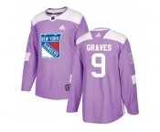 Men Adidas New York Rangers #9 Adam Graves Purple Authentic Fights Cancer Stitched NHL Jersey