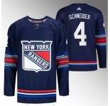 Men New York Rangers #4 Braden Schneider Navy Stitched Jersey