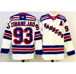 Men's New York Rangers #93 Mika Zibanejad White With A Patch 2024-25 Away Stitched Hockey Jersey