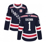 Women Adidas New York Rangers #1 Eddie Giacomin Authentic Navy Blue 2018 Winter Classic NHL Jersey