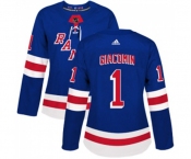 Women Adidas New York Rangers #1 Eddie Giacomin Authentic Royal Blue Home NHL Jersey