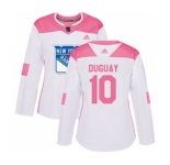 Women Adidas New York Rangers #10 Ron Duguay Authentic White Pink Fashion NHL Jersey