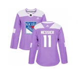 Women Adidas New York Rangers #11 Mark Messier Purple Authentic Fights Cancer Stitched NHL Jersey