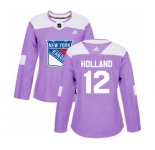 Women Adidas New York Rangers #12 Peter Holland Authentic Purple Fights Cancer Practice NHL Jersey