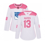 Women Adidas New York Rangers #13 Kevin Hayes Authentic White Pink Fashion NHL Jersey