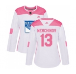 Women Adidas New York Rangers #13 Sergei Nemchinov Authentic White Pink Fashion NHL Jersey