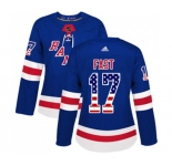 Women Adidas New York Rangers #17 Jesper Fast Authentic Royal Blue USA Flag Fashion NHL Jersey