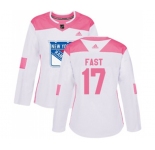 Women Adidas New York Rangers #17 Jesper Fast Authentic White Pink Fashion NHL Jersey