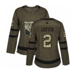 Women Adidas New York Rangers #2 Brian Leetch Authentic Green Salute to Service NHL Jersey