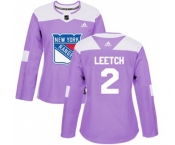 Women Adidas New York Rangers #2 Brian Leetch Authentic Purple Fights Cancer Practice NHL Jersey