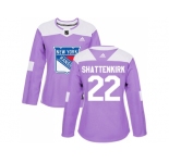 Women Adidas New York Rangers #22 Kevin Shattenkirk Purple Authentic Fights Cancer Stitched NHL Jersey