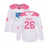 Women Adidas New York Rangers #26 Jimmy Vesey Authentic White Pink Fashion NHL Jersey