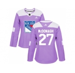 Women Adidas New York Rangers #27 Ryan McDonagh Purple Authentic Fights Cancer Stitched NHL Jersey
