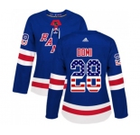 Women Adidas New York Rangers #28 Tie Domi Authentic Royal Blue USA Flag Fashion NHL Jersey