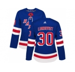 Women Adidas New York Rangers #30 Henrik Lundqvist Royal Blue Home Authentic Stitched NHL Jersey