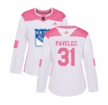 Women Adidas New York Rangers #31 Ondrej Pavelec Authentic White Pink Fashion NHL Jersey