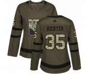Women Adidas New York Rangers #35 Mike Richter Authentic Green Salute to Service NHL Jersey