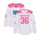 Women Adidas New York Rangers #36 Glenn Anderson Authentic White Pink Fashion NHL Jersey