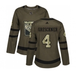 Women Adidas New York Rangers #4 Ron Greschner Authentic Green Salute to Service NHL Jersey