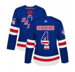 Women Adidas New York Rangers #4 Ron Greschner Authentic Royal Blue USA Flag Fashion NHL Jersey