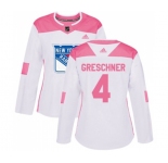 Women Adidas New York Rangers #4 Ron Greschner Authentic White Pink Fashion NHL Jersey