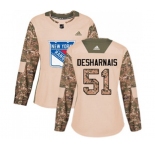 Women Adidas New York Rangers #51 David Desharnais Authentic Camo Veterans Day Practice NHL Jersey