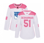 Women Adidas New York Rangers #51 David Desharnais Authentic White Pink Fashion NHL Jersey