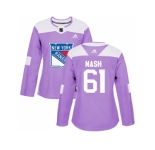 Women Adidas New York Rangers #61 Rick Nash Purple Authentic Fights Cancer Stitched NHL Jersey
